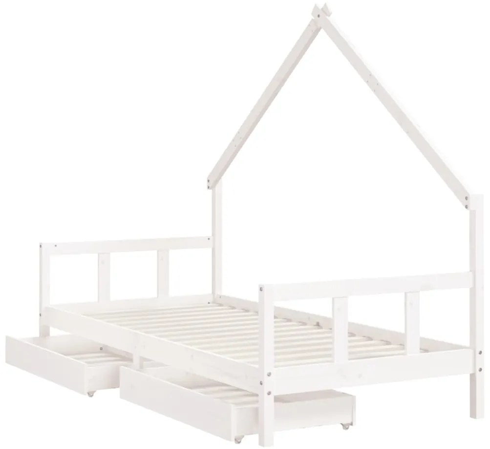 Estrutura cama infantil c/ gavetas 90x200cm pinho maciço branco