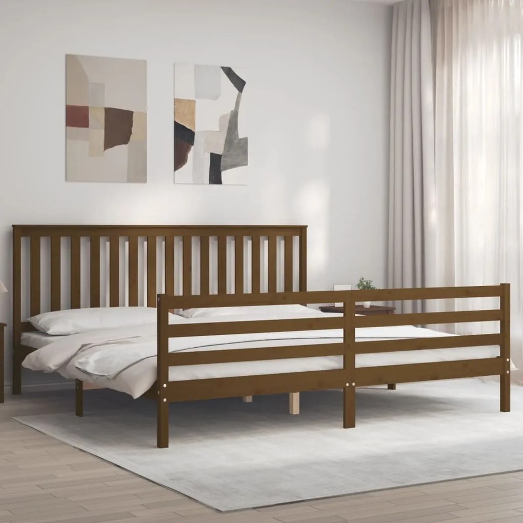 vidaXL Estrutura cama c/ cabeceira 200x200cm maciço castanho-mel