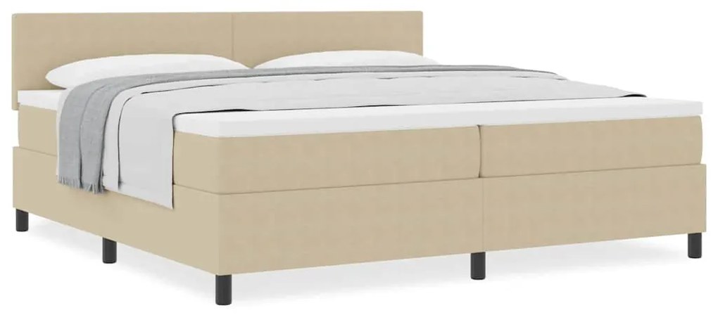 Cama Box Spring com Colchão Bege Claro 200x200 cm Tecido de Corduroy