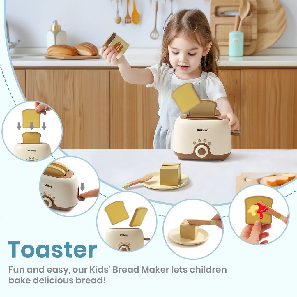 Conjunto de 4 eletrodomésticos de cozinha de brincar cor creme.