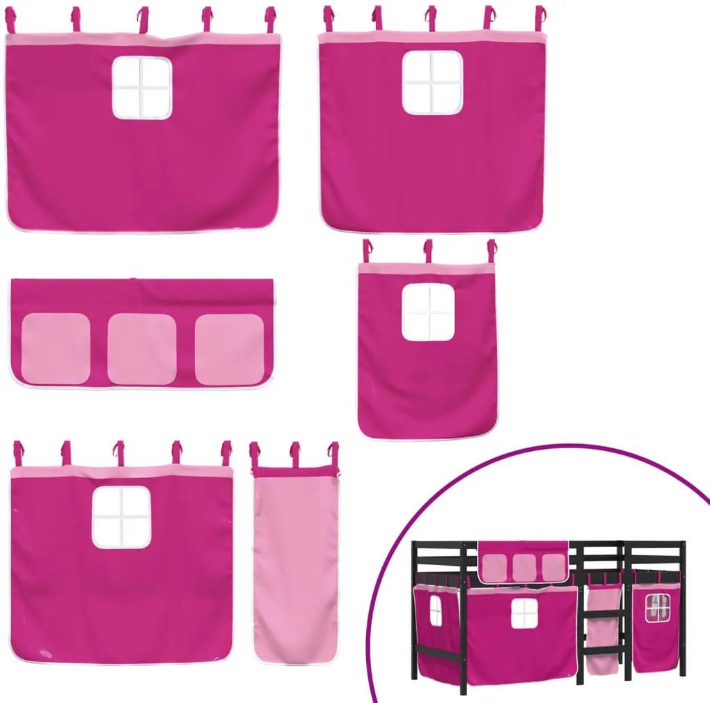 Cama alta p/ criança c/ cortinas 80x200 cm pinho maciço rosa