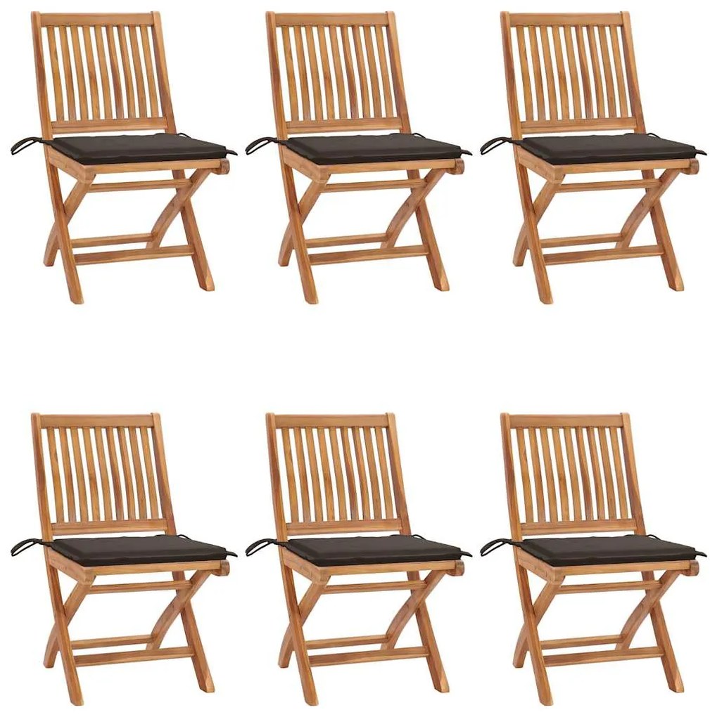 vidaXL Cadeiras de jardim dobráveis c/ almofadões 6 pcs teca maciça