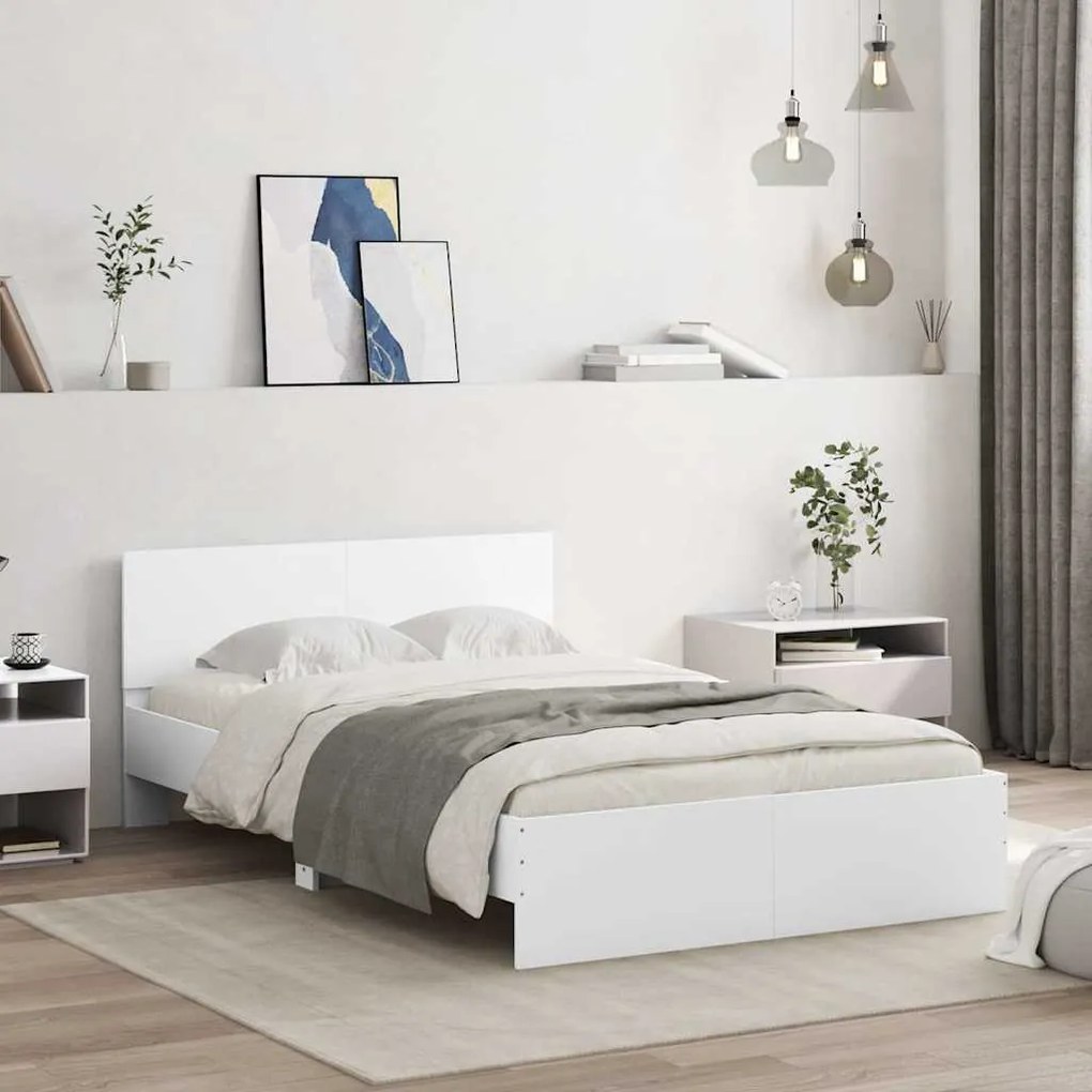 Estrutura de cama com cabeceira e luzes LED 120x200 cm branco