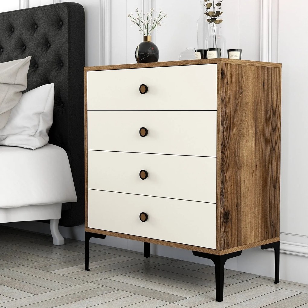 Cômoda Lizbon500 – Nogueira/Creme – 76x90,7x40 cm