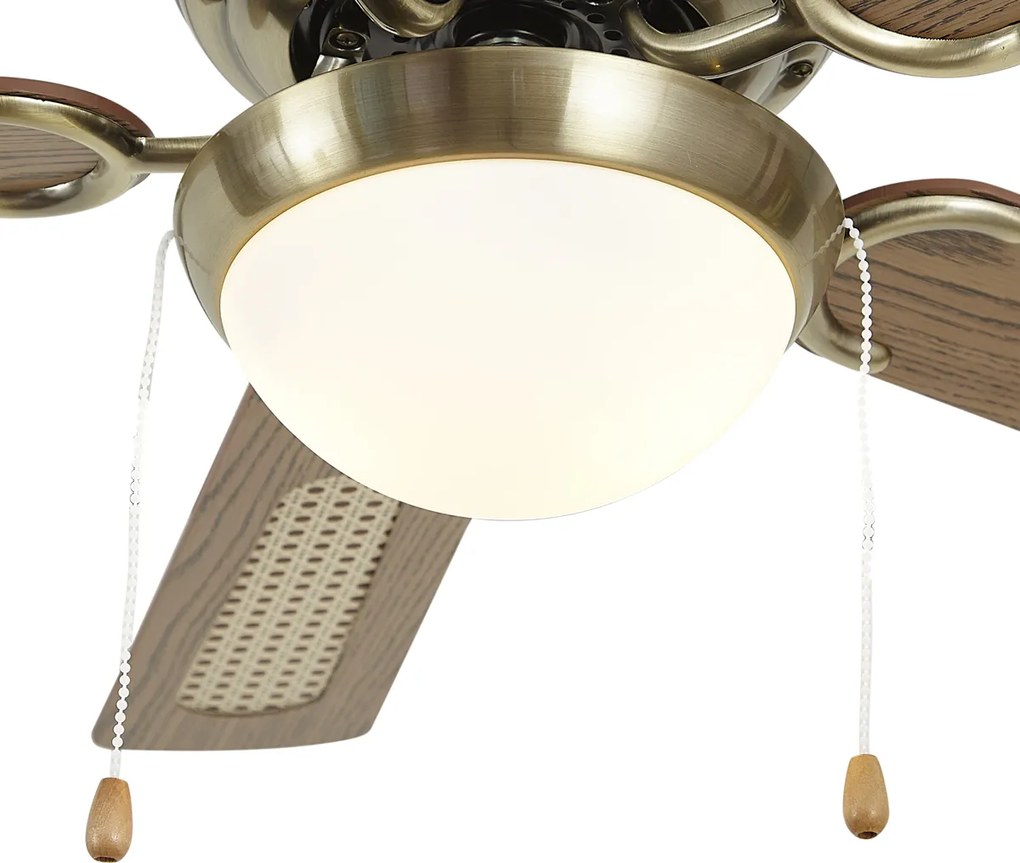 Ventilador de teto latão com impressão de madeira e rattan 105cm com interruptor de tração - Mistral Majas
