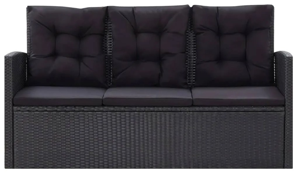 6 pcs conjunto lounge de jardim c/ almofadões vime PE preto