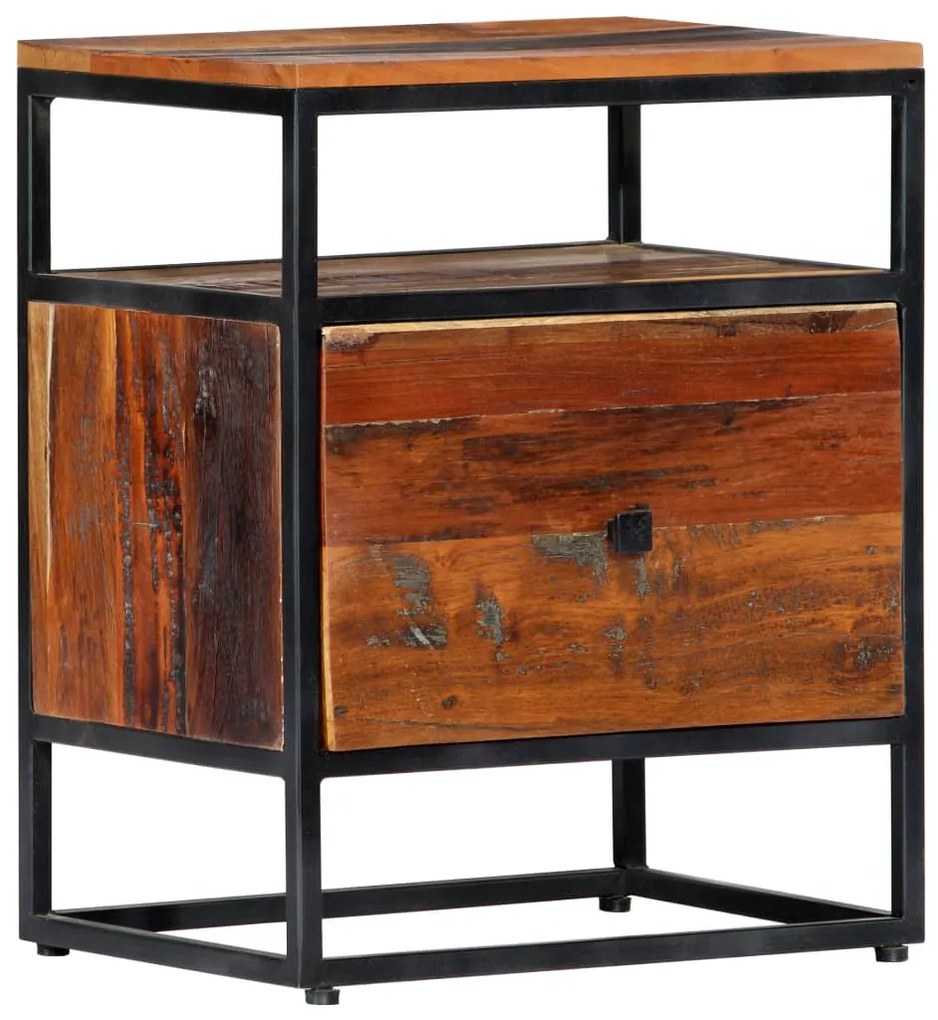 Mesa de cabeceira 40x30x50 cm madeira recuperada maciça e aço