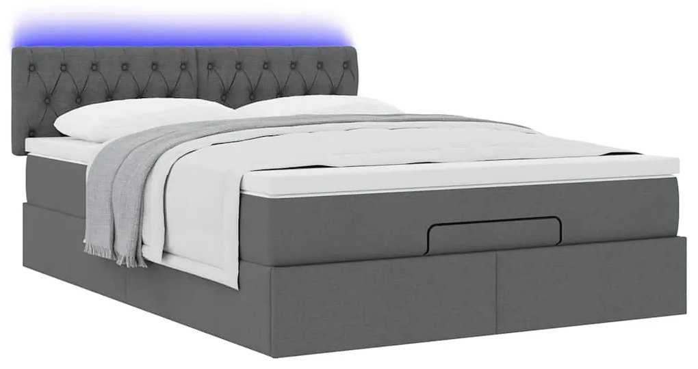 Cama otomana com colchão &amp; LEDs 140x200 cm cinzento escuro