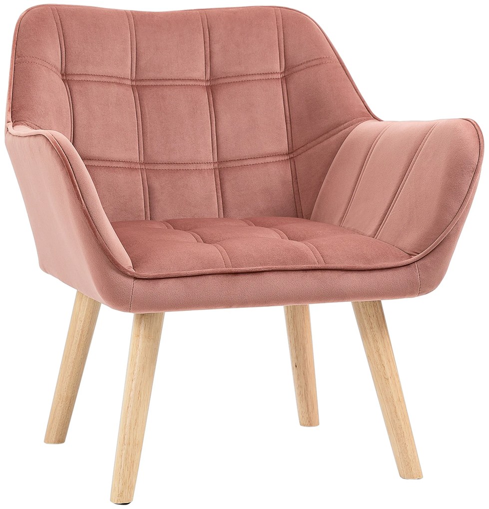 Poltrona Moderna Poltrona de Leitura Estofada em Veludo com Assento Amplo Pés em Madeira  67x61,5x71 cm Rosa