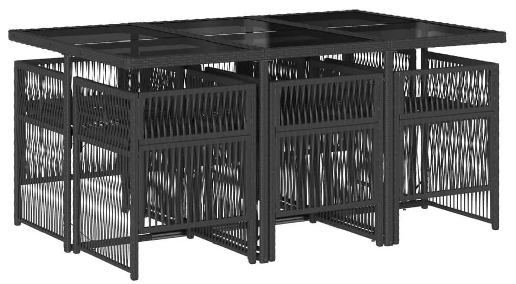 7 pcs conjunto de jantar p/ jardim c/ almofadões vime PE preto