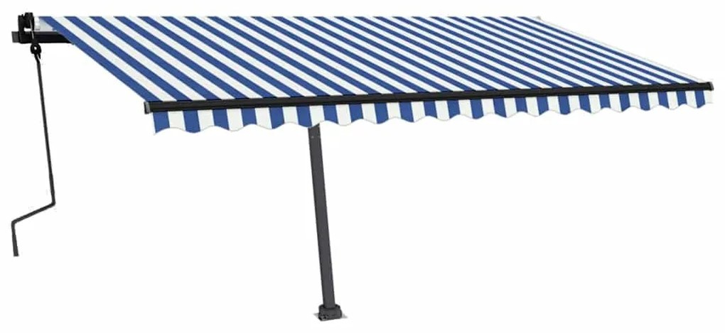 Toldo retrátil manual com LED 450x300 cm azul e branco