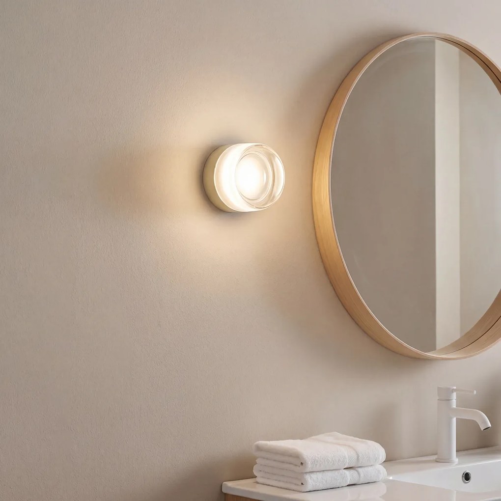 Candeeiro de Parede Design Bege com Vidro Opal IP44 - Michele