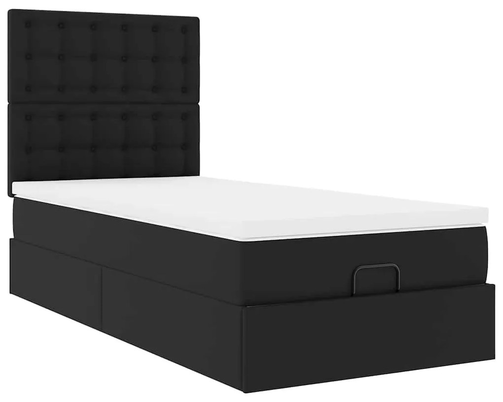 Cama otomana com colchão 80x200 cm couro artificial preto