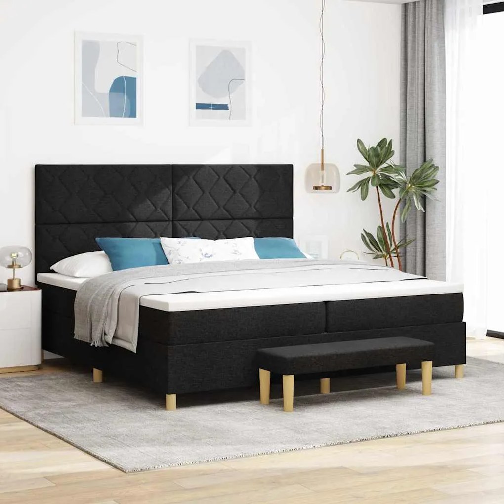 vidaXL Cama Box com colchão com cabeceira Preto 200 x 200 cm tecido