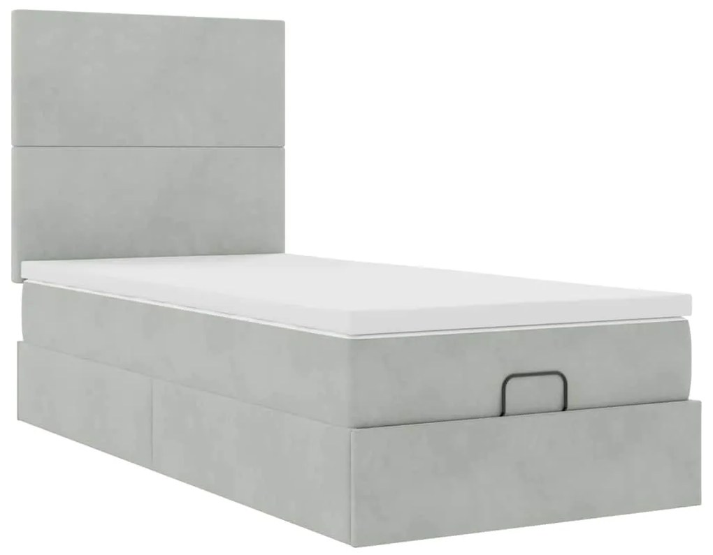 Estrutura de cama otomana com colchões cinza claro Veludo