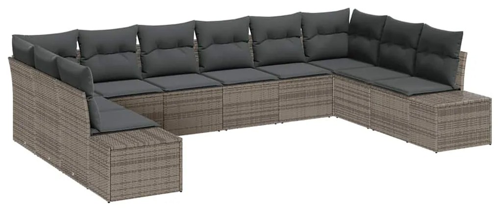 Conjunto de Sofás de Jardim de 10 Peças com Almofadas Cinzas em Rattan