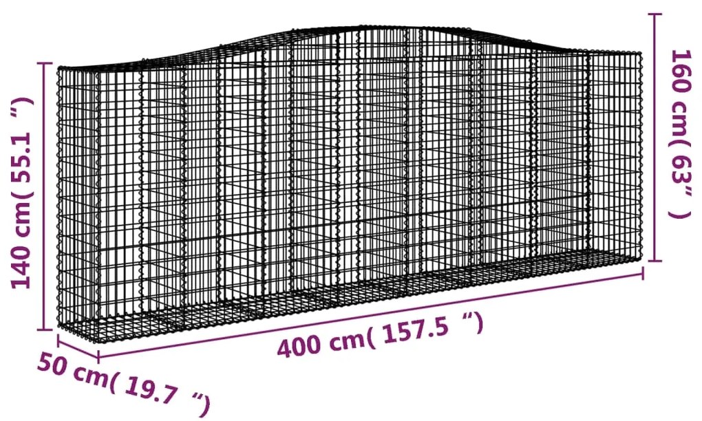Cestos gabião arqueados 2pcs 400x50x140/160cm ferro galvanizado