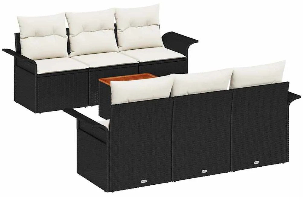 Conjunto de Sofá de Jardim de 7 Peças com Almofadas Pretas em Rattan d