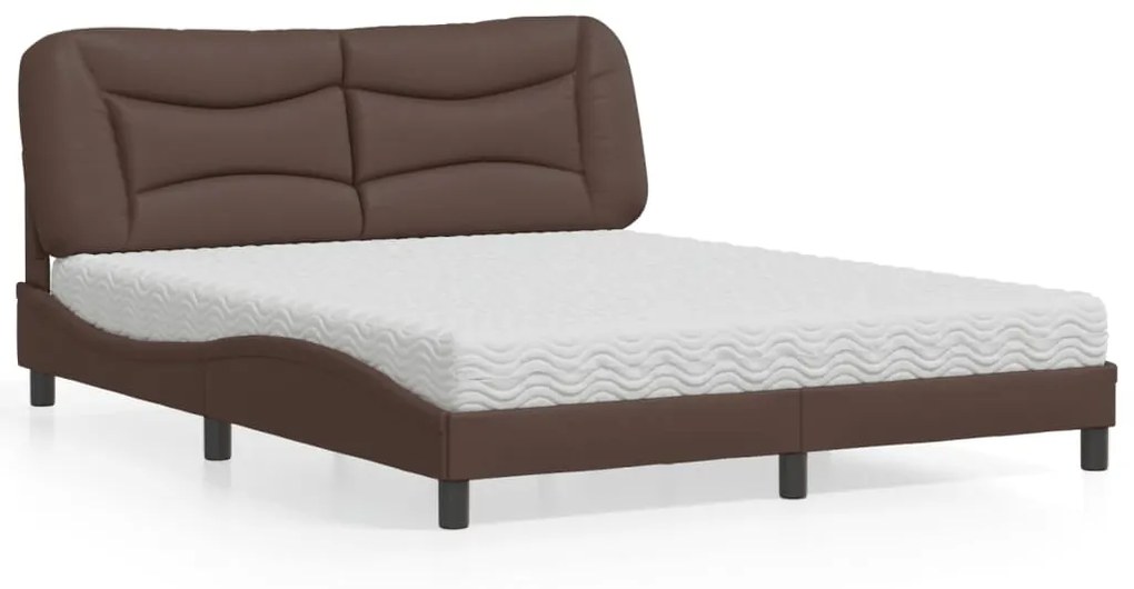 Cama com colchão 160x200 cm couro artificial castanho