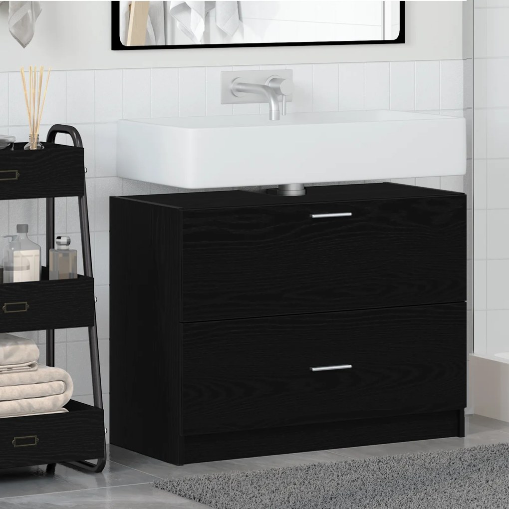 vidaXL Armário de Pia Preto Carvalho 78x37x59 cm Madeira Engenharia