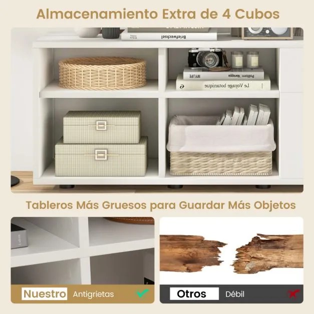 Móvel TV com 2 gavetas 4 cubos e pés ajustáveis moderno 108 x 39 x 50 cm Branco