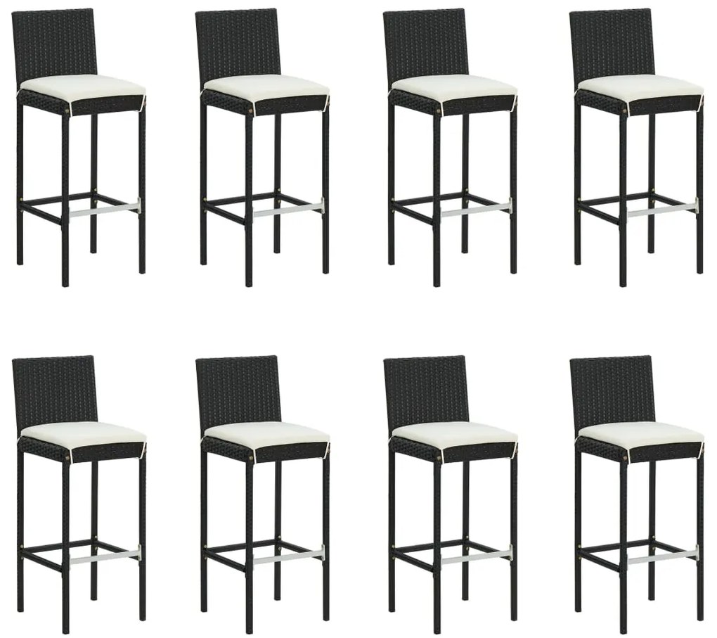 9 pcs conjunto de bar para jardim com almofadões preto