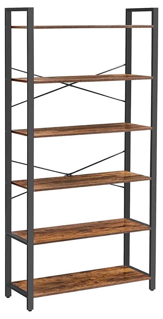Estante de 6 prateleiras com estrutura metálica industrial | VASAGLE | 80 x 30 x 186 cm | castanho rústico e preto | LLS082B01.