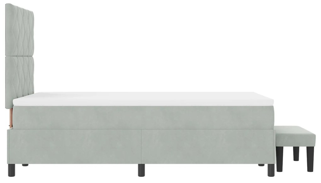Cama Box Spring com Colchão e Banco Cinza Claro 120x200 cm Veludo