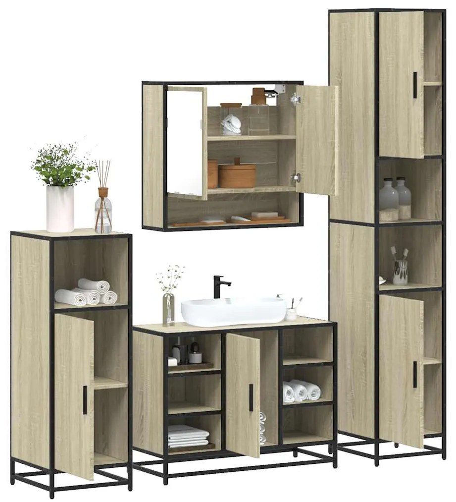 vidaXL 4 pcs conj. móveis casa banho derivados madeira carvalho sonoma