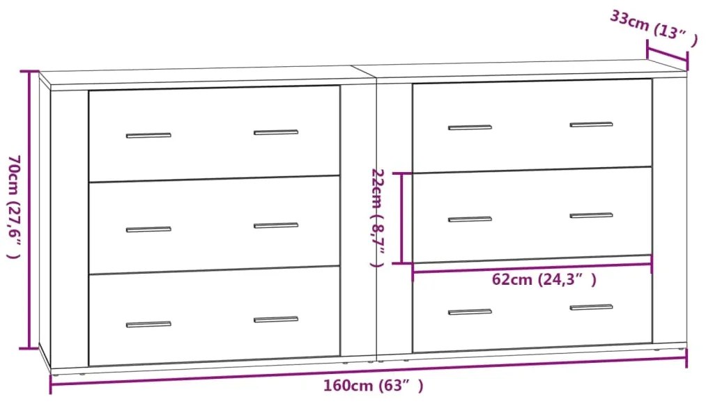 Aparadores 2 pcs derivados de madeira preto
