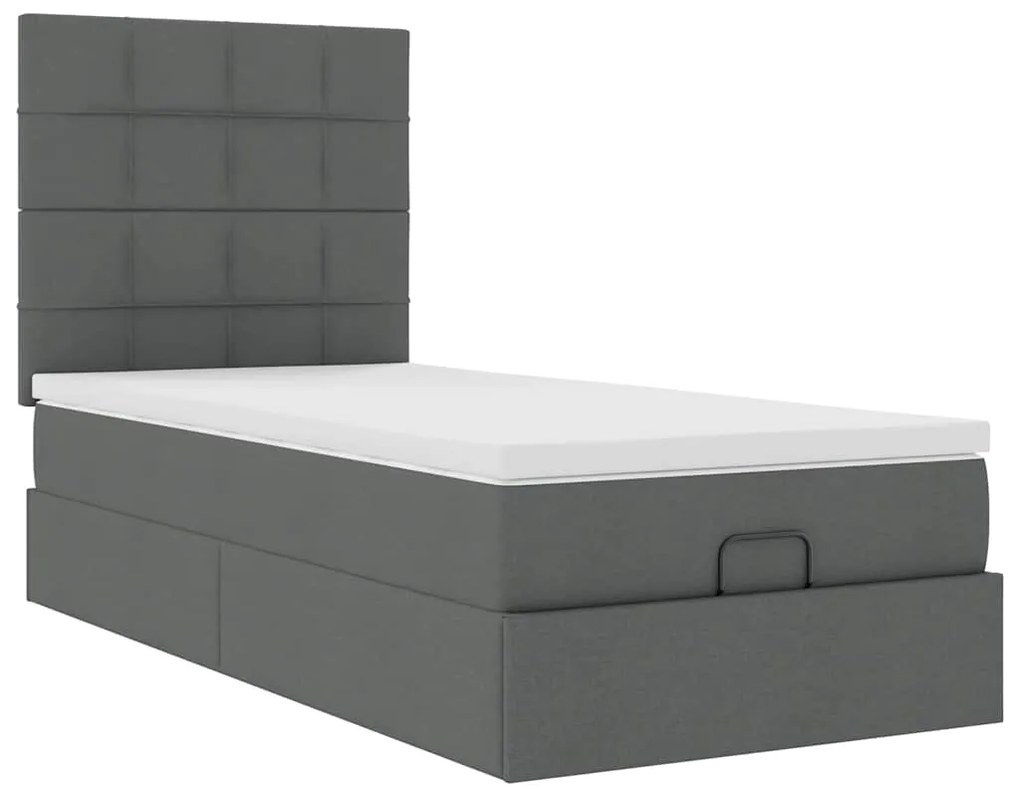 Cama otomana com colchão 90x200 cm tecido cinzento escuro