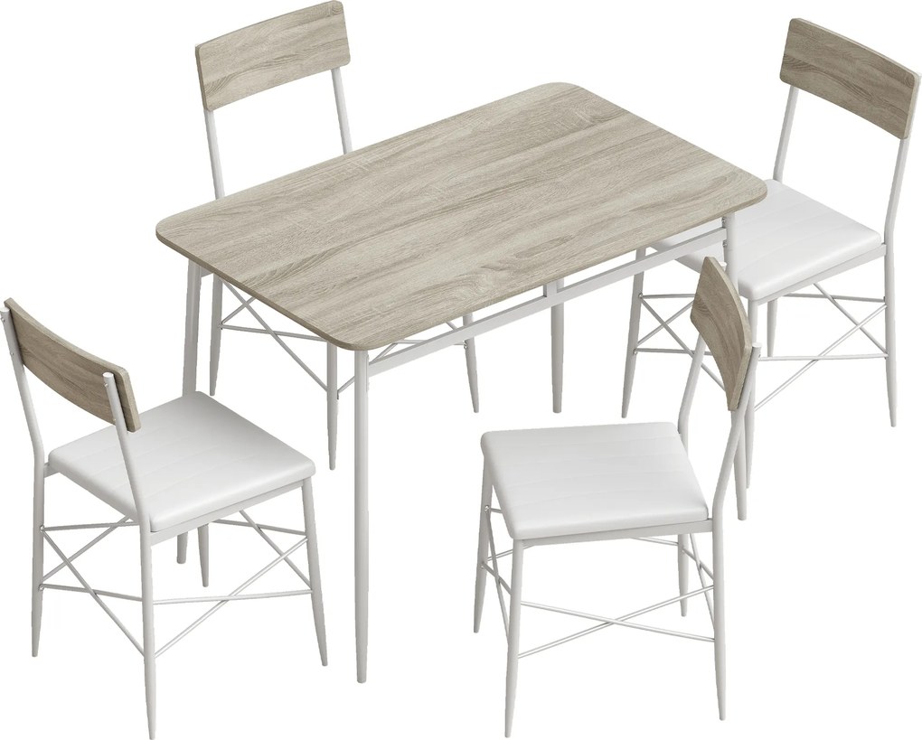 HOMCOM Conjunto de Jantar 5 Peças, Mesa de Cozinha Retangular com 4 Cadeiras Acolchoadas, 106x66x75 cm, Carvalho | Aosom Portugal