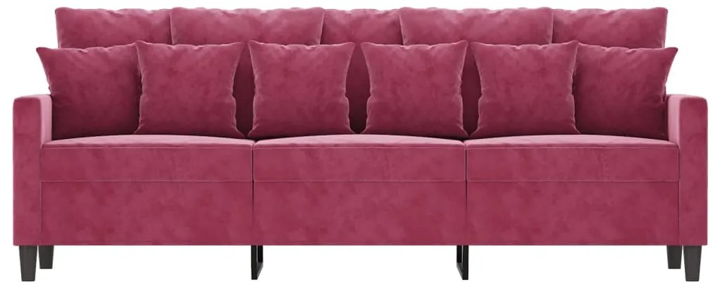 Sofá de 3 lugares veludo 180 cm vermelho tinto