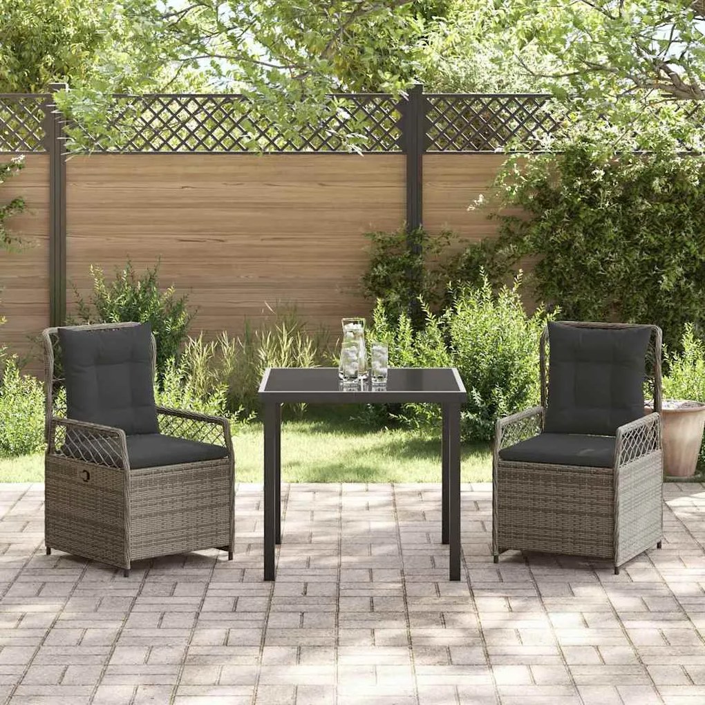 Conjunto de Jantar de Jardim 3 Peças em Rattan Sintético Cinza