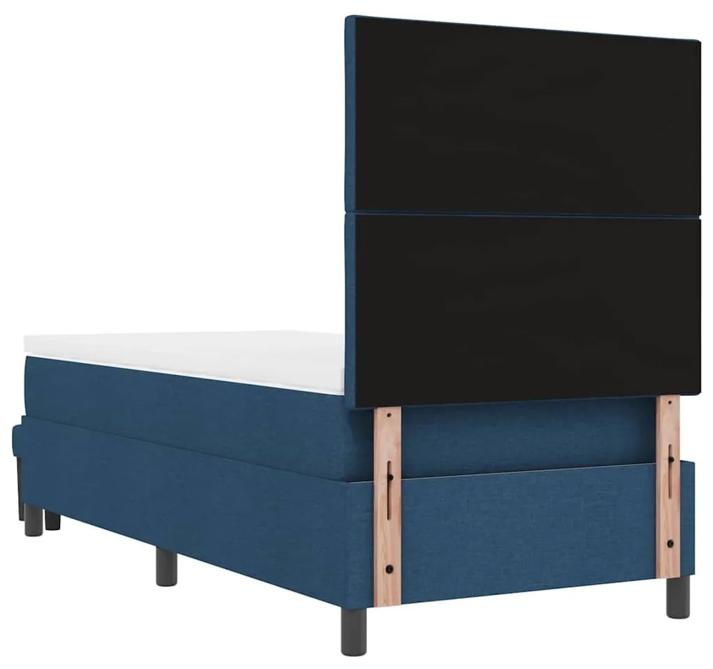 Cama Box Spring com Colchão e Banco Azul 90x200 cm Tecido