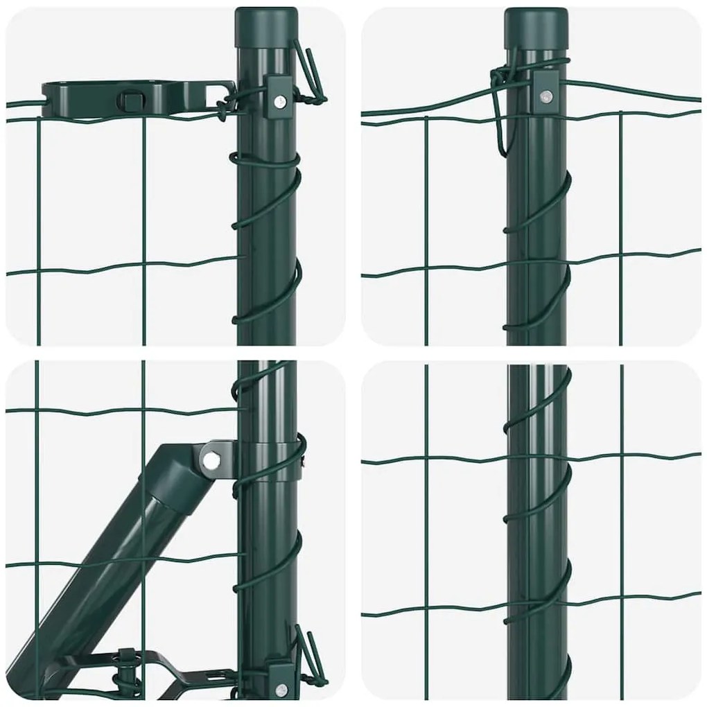 Cerca Euro com 7 postes pontudos 0,8x10 m em aço galvanizado verde