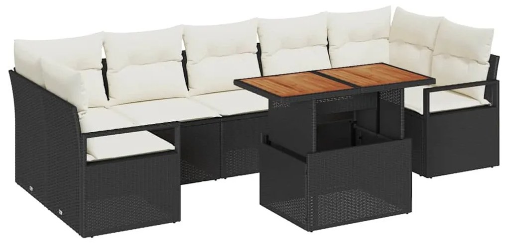 Conjunto de Sofá de Jardim 8 pcs Preto e Creme Grande