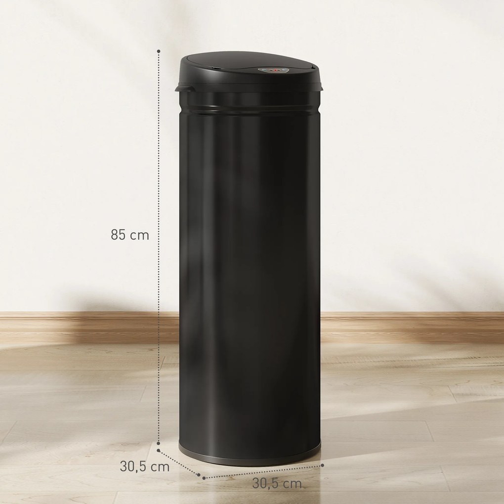 Caixote do lixo automático para cozinha de 50 L em aço inoxidável, com tampa de fecho suave, 30,5 x 30,5 x 85 cm, preto