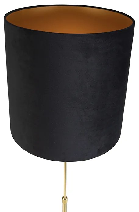 Candeeiro de pé dourado/latão com abajur em veludo preto 40/40 cm - Parte Clássico / Antigo