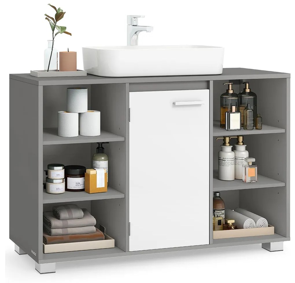 Armário para lavatório (NÃO INCLUIDO) com prateleiras ajustáveis 30 x 90 x 60 cm Cinzento + Branco