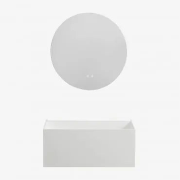 Conjunto De Móveis De Banheiro De Resina Com Pia Integrada E Luz Led Nerine Branco & Redondo Led E Anti-embaciamento Ø70 Cm Solyn & Sem Torneira -