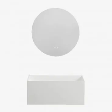 Conjunto De Móvel De Casa De Banho Suspenso Em Resina Com Lavatório Integrado E Luz Led Nerine Branco & Redondo Led E Anti-embaciamento - Sklum