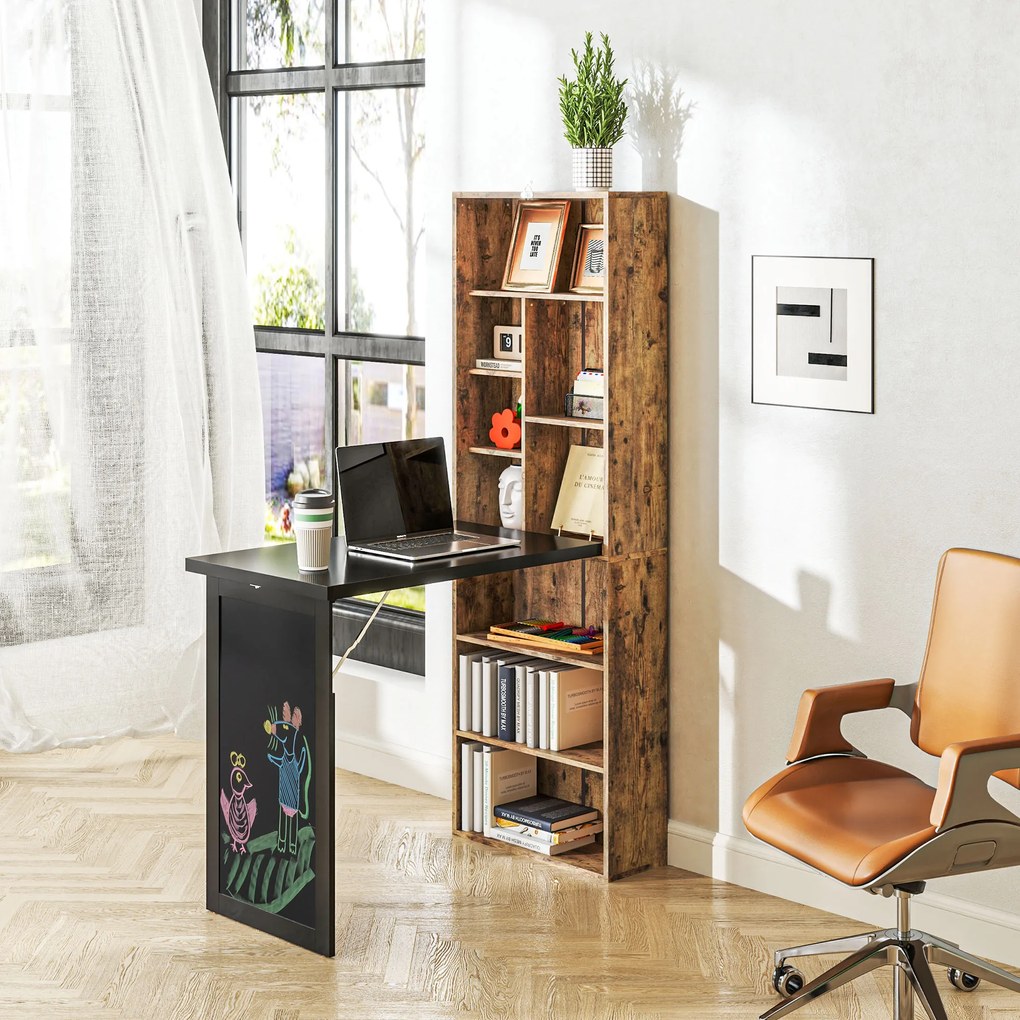 Secretária de Computador, 98 x 51 x 153 cm, Dobrável com Estante, Castanho