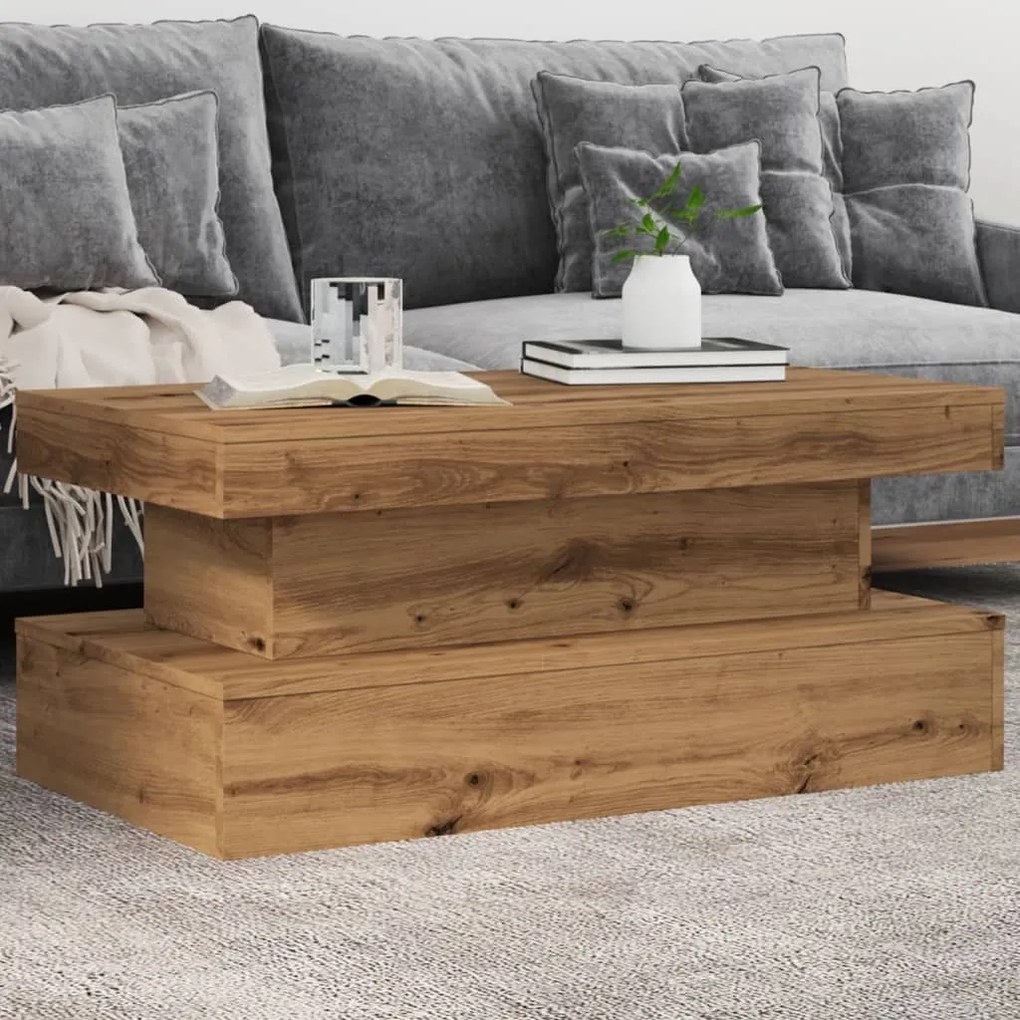 Mesa de centro com luzes LED 90x50x40 cm carvalho artisiano