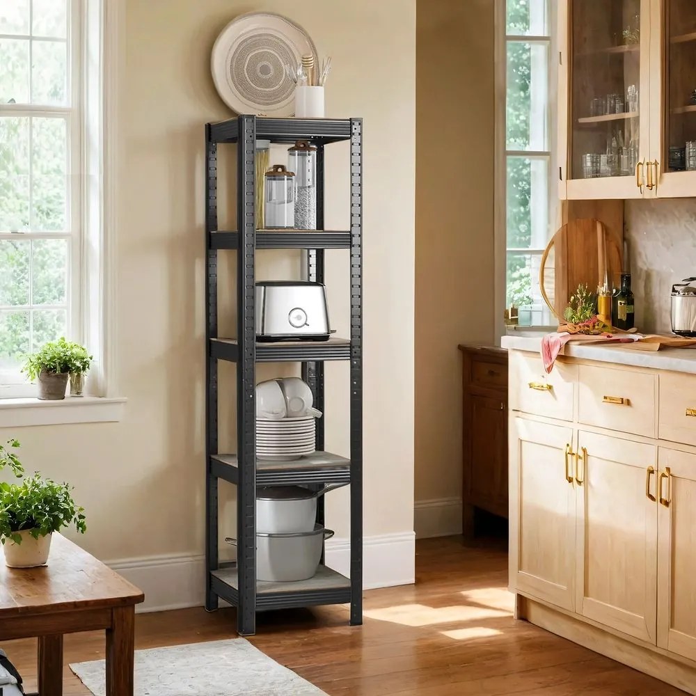 Estante de arrumação de 37 x 37 x 150 cm cinza + preto