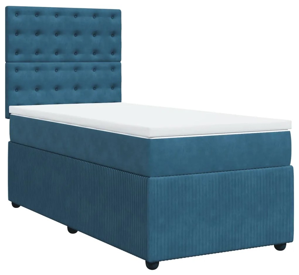 Cama boxspring com colchão 90x190 cm veludo azul