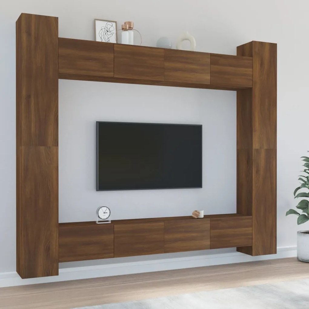 vidaXL Conjunto móveis de TV 8pcs madeira processada carvalho castanho