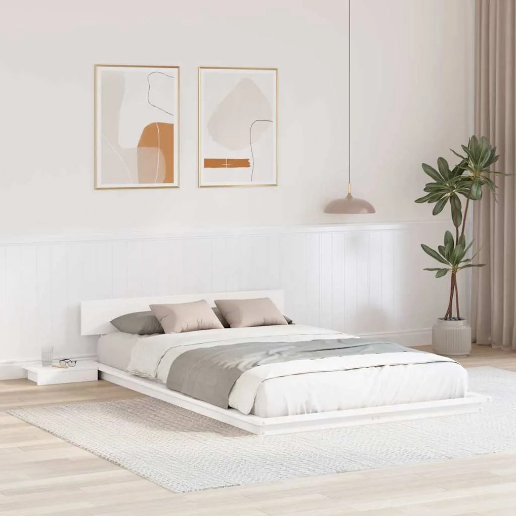 Estrutura de Cama de Chão com Mesas de Cabeceira Branca 135x190cm Made