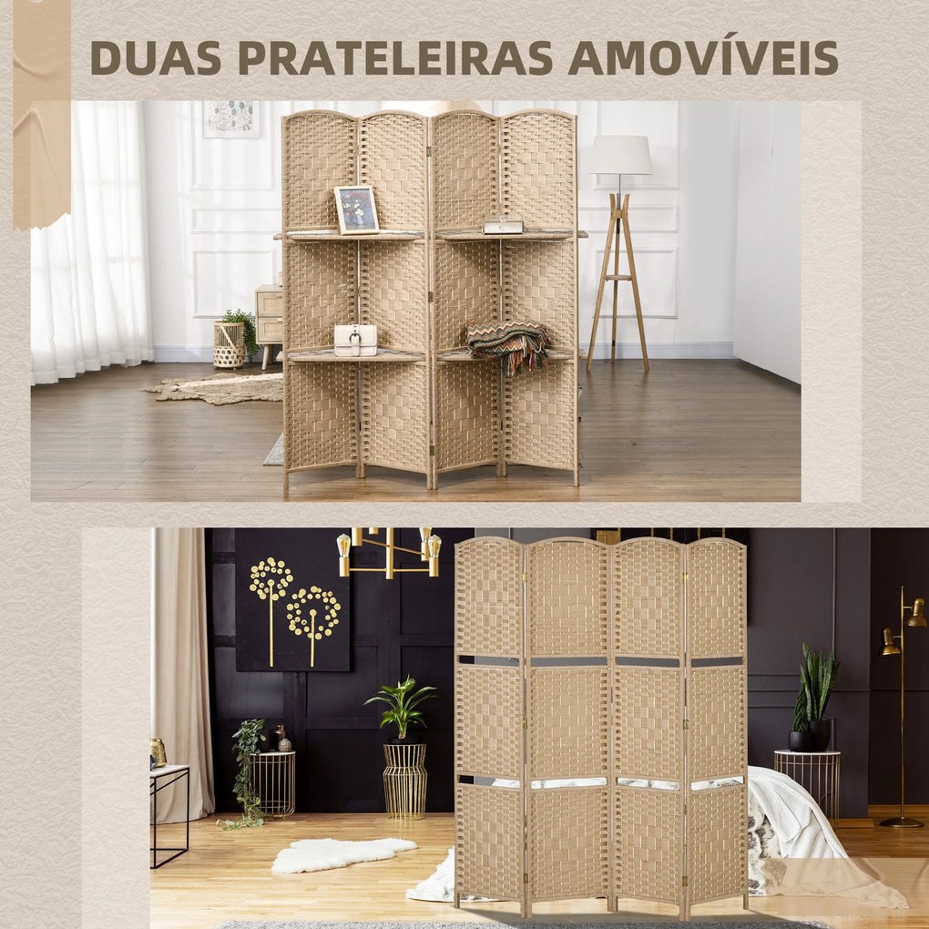 Biombo de 4 Painéis 160x170 cm Separador de Ambientes Dobrável com 2 P