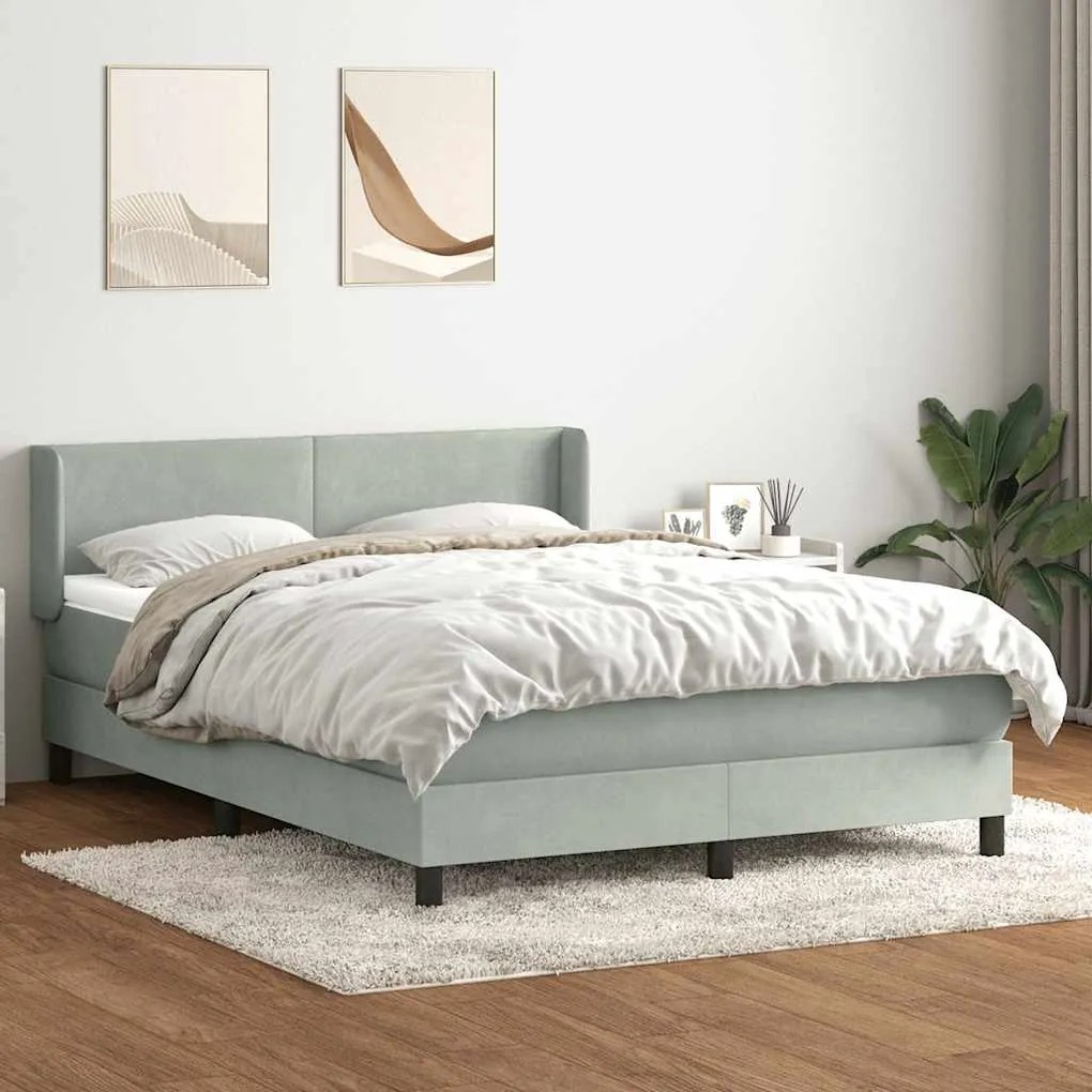 vidaXL Cama com molas/colchão 160x210 cm veludo cinzento-claro